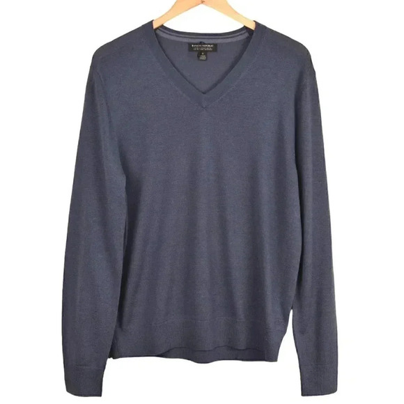 Banana Republic 100% Merino Wool Sweater Long Sleeve V-Neck Blue Size Medium - Picture 1 of 8
